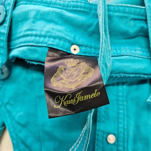 Kawi Jamele Low Rise Stretch Detachable Bib Overall US Size S Teal Denim Japanes - Picture 6 of 13